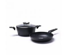 Batterie de cuisine 3 pièces Black Ston revêtement anti-adhésif effet pierre Qualité Pro - Casserolerie