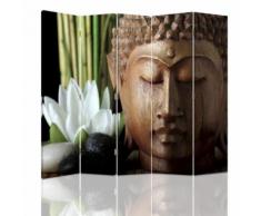 Feeby Décoration Paravent d'intérieur sur toile, 5 panneaux deux faces, Bouddha Fleur Lotus 180x180 cm - Objet à poser