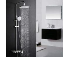 Homelody Colonne de Douche Ensemble de Douche Set de Douche Mitigeur Avec Plateau Verre de Rangement 4 Inverseurs Séparés 3 Types de Jets d'Eau Peut en Marche en Même Temps Hauteur Réglable - Installations salles de bain