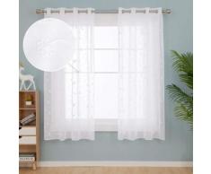 Deconovo Lot de 2 Rideaux Chambre Fille Effet Lin Motif 140x183 Rideaux Salon a Oeillet Blanc - Rideaux et stores