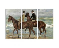 Max Liebermann Poster Reproduction Sur Toile, Tendue Sur Châssis - Deux Cavaliers Sur La Plage, 1901, 3 Parties (120x180 cm) - Décoration murale