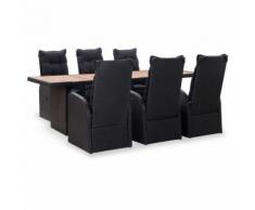 vidaXL Salon de jardin 7 pcs Résine tressée et bois d'acacia Noir - Mobilier de Jardin