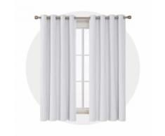 Deconovo Lot de 2 Double Rideau Occultant Microfibre Thermique Complet Rideaux Fenetre Cuisine Salon à Oeillets 140x175cm Blanc Gris - Rideaux et stores