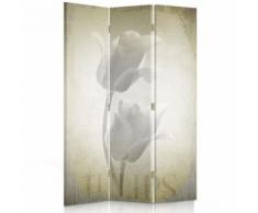 Feeby Paravent pivotant décoratif Toile imprimée 3 panneaux, Tulipes blanches 110x150 cm - Objet à poser