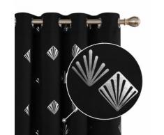 Deconovo Lot de 2 Thermique Oeillets Solide Rideau Occultant Noir et Argent Imprimé Motif Décoration Isolant pour Salon Bureau Maison 117x 183 cm - Rideaux et stores
