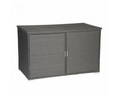Coffre de rangement en résine tressée grise avec portes NONZA - Mobilier de Jardin