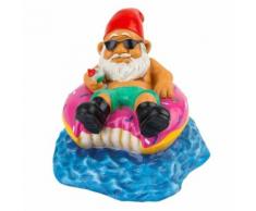 Nain de jardin sur sa bouée en forme de donut Gnome drole marrant - Décoration d'extérieur
