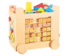 Grand chariot multi activite sur roulettes en bois 39 x 35 x 27 cm (lxlxh) - cube de marche - jouet bebe - Autres