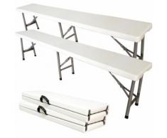 Banc en Plastique Robuste, Banc Pliant Transportable, 183 x 43 x 30 cm, Blanc, Pliable en deux, Pack de 2, Nombre de places: 2 à 4 personnes par banc - Mobilier de Jardin