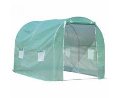 Serre de jardin tunnel surface sol 6 m² 3L x 2l x 2,10H m châssis tubulaire renforcé porte zippée 4 fenêtres enroulables vert - Matériel pour serre et semis
