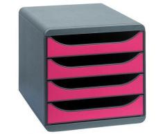 Module 4 tiroirs ouvert big box framboise - Corbeille, bac à courrier, poubelle
