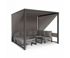 Blumfeldt Havanna Combiné Pavillon de jardin 270 x 230 x 270cm & salon lounge pour 8 personnes - Polyrotin & polyester - Gris - Mobilier de Jardin