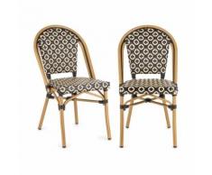 Blumfeldt Montbazin BL Lot 2 Chaises bistrot de jardin empilables - résine tressée - aluminium - noir & crème - Mobilier de Jardin