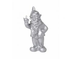 Statue en résine NAIN de jardin doigt d'honneur argent - 33 cm - Objet à poser