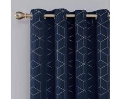 Deconovo Lot de 2 Rideaux Occultants Bleu Marine Isolant Thermique Rideaux a Oeillets Motif de Lossange Imprimés Argents pour Enfant Rideaux Chambre 117x183cm - Rideaux et stores