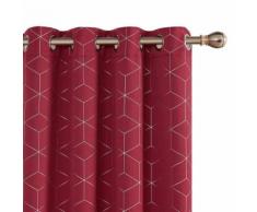 Deconovo Lot de 2 Oeillets Rideaux Occultants Rouge Isolant Thermique Rideaux Lossange Imprimés Argents pour Enfant Rideaux Chambre 117x183cm - Rideaux et stores
