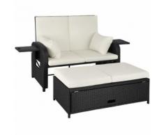 TECTAKE Canapé de jardin CRÈTE modulable en Bain de soleil Tabouret Coffre de rangement en Résine tressée Aluminium Noir + 1 Housse - Mobilier de Jardin