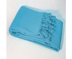 Jete de canape a franges 180 x 220 cm coton tisse lana Turquoise - Rideaux et stores