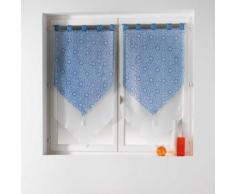 Paire pompon passants 2 x 60 x 120 cm voile double imprime/uni tunis Indigo - Rideaux et stores