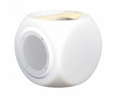 Cube lumineux enceinte bluetooth sans fil poignée bois LED blanc/multicolore dimmable CUBY PLAY 18cm avec télécommande - Enceinte d'exterieur