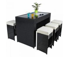 Table haute salon de jardin rotin résine tressé synthétique + 6 tabourets rotin noir - Mobilier de Jardin