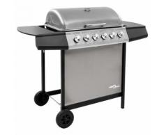 vidaXL Barbecue gril à gaz avec 6 brûleurs Noir et argenté - Cuisiner en extérieur