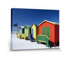 Plages Poster Reproduction Sur Toile, Tendue Sur Châssis - Cabines De Plage Colorés En Afrique Du Sud (30x40 cm) - Décoration murale