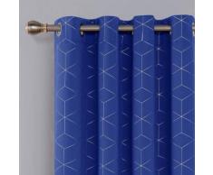 Deconovo Lot de 2 Rideaux Bleu Roi Occultants à Oeillets Isolant Thermique Rideaux Motif Geometique Imprimés Argents Rideaux de Porte en Chambre Salon 140x138cm pour Enfant Garcon - Rideaux et stores