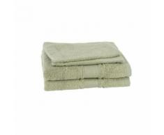 JULES CLARYSSE Lot de 2 serviettes + 2 gants de toilette ROYALE - Vert olive - Linge de bain