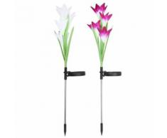 Decdeal 2 PCS lampe LED énergie solaire lis Simulation fleur lampe décorative jardin au sol inséré lampe de pelouse - Décoration d'extérieur