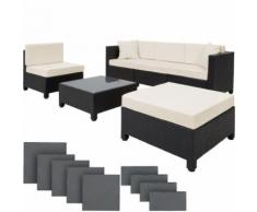 TECTAKE Salon de jardin AMY Modulable 5 Places 4 Fauteuils 1 Tabouret 1 Table en Résine Tressée Structure Aluminium Noir - Mobilier de Jardin