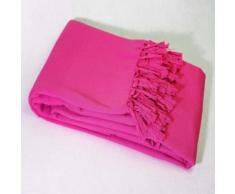 Jete de canape a franges 180 x 220 cm coton tisse lana Fuchsia - Rideaux et stores