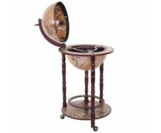 Bar de salon HWC-D83, minibar, étagère de vin, globe terrestre Ø 33cm, roulant, bois d'eucalyptus ~ marron - Accessoire cave à vin