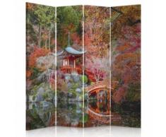 Feeby Paravent imprimé 4 pans rotatif Cloison de séparation déco, Jardin japonais 145x180 cm - Objet à poser