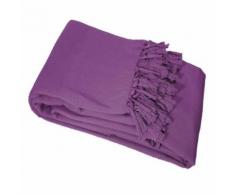 Jete de canape a franges 180 x 220 cm coton tisse lana Prune - Textile séjour