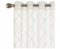 Deconovo Lot de 2 Voilage Enfant Decoration en Effet Lin pour Chambre Broderie Motif Géométrique à Oeillets Rideau Voile Blanc Fenetre Transparent 140x245cm - Rideaux et stores