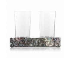 Tooarts Porte-verre double porte-brosse à dents avec abalone Shell Stripes Porte-verre et coaster Set avec porte-verre décoratif - Objet à poser