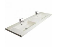 Double Vasque en Marbre de synthèse 160 Cm Blanc Avec 2 Mitigeurs Lavabo Design - Installations salles de bain