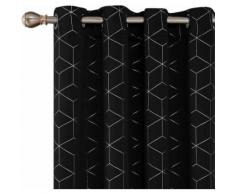 Deconovo Lot de 2 Rideaux Occultants à Oeillets Isolant Thermique Motif Geometique Imprimés Argents Rideaux Salon Chambre pour Enfant Garcon Noir 117x138cm - Rideaux et stores