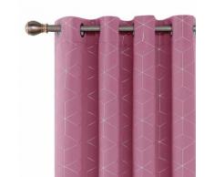 Deconovo Lot de 2 Rideaux Occultants à Oeillets Isolant Thermique Motif Geometique Imprimés Argents Rideaux Enfant Rose Pâle Enfant Fille 117x138cm - Rideaux et stores