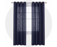 Deconovo Lot de 2 Rideaux Salon Design Moderne avec Oeillets Effet Lin Rideau Chambre Fille Bleu Marine 132x183 - Rideaux et stores