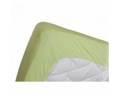 LINANDELLE - Drap housse coton jersey extensible DOUCEUR Vert anis 100x200 cm - Linge de lit