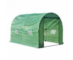 Serre de jardin tunnel 6 m² 3L x 2l x 1,9H m acier galvanisé renforcé diamètre 2,4 cm + PE haute densité fenêtres porte vert - Matériel pour serre et semis