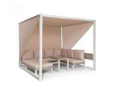 Blumfeldt Havanna Combiné Pavillon de jardin 270 x 230 x 270cm & salon lounge pour 8 personnes - Polyrotin & polyester - Blanc & taupe - Mobilier de Jardin
