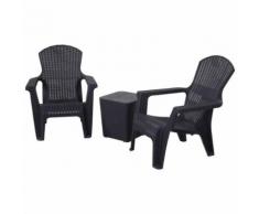 Salon de jardin 2 pers. 3 pièces - ensemble bistro style néo-rétro - 2 fauteuils lounge + table basse coffre - polypropylène noir imitation rotin - Mobilier de Jardin