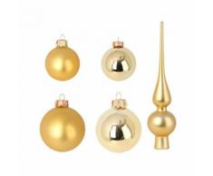 Lot de décoration Noël 19 pieces - 8 Boules 6 cm + 10 Boules 5 cm + 1 cimier 27x6 cm verre et or - Objet à poser