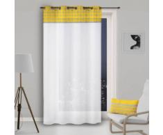 Voile à oeillet en coton 140x250 cm DAMIER jaune - Rideaux et stores