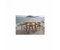 Ensemble Repas De Jardin Type Bar - Table 135x80cm - En Bois Et Resine Tressee - 4 Places - Mobilier de Jardin