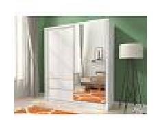 Vente-unique.com Armoire SISKO - 1 porte coulissante & 2 tiroirs - Avec Miroir - L184cm - Blanc