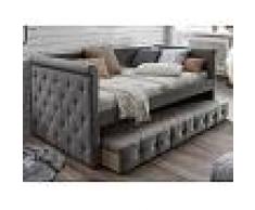 Vente-unique.com Lit banquette gigogne capitonné LOUISE - 2x90x190cm - tissu gris